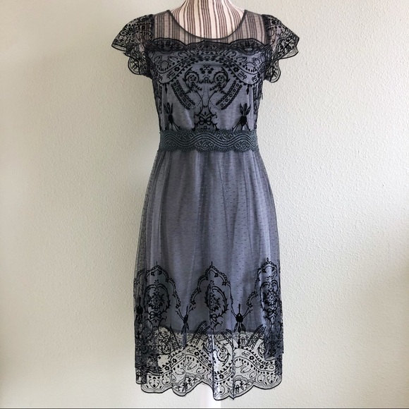 Gracia Dresses & Skirts - Gracia Mesh Overlay Dress Cap Sleeves Gray/Black M